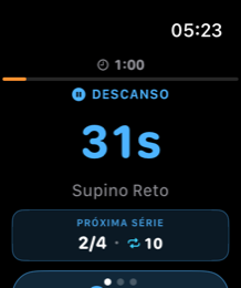 Apple Watch mit 31 Sekunden Pause und dem Hinweis auf den nächsten Satz